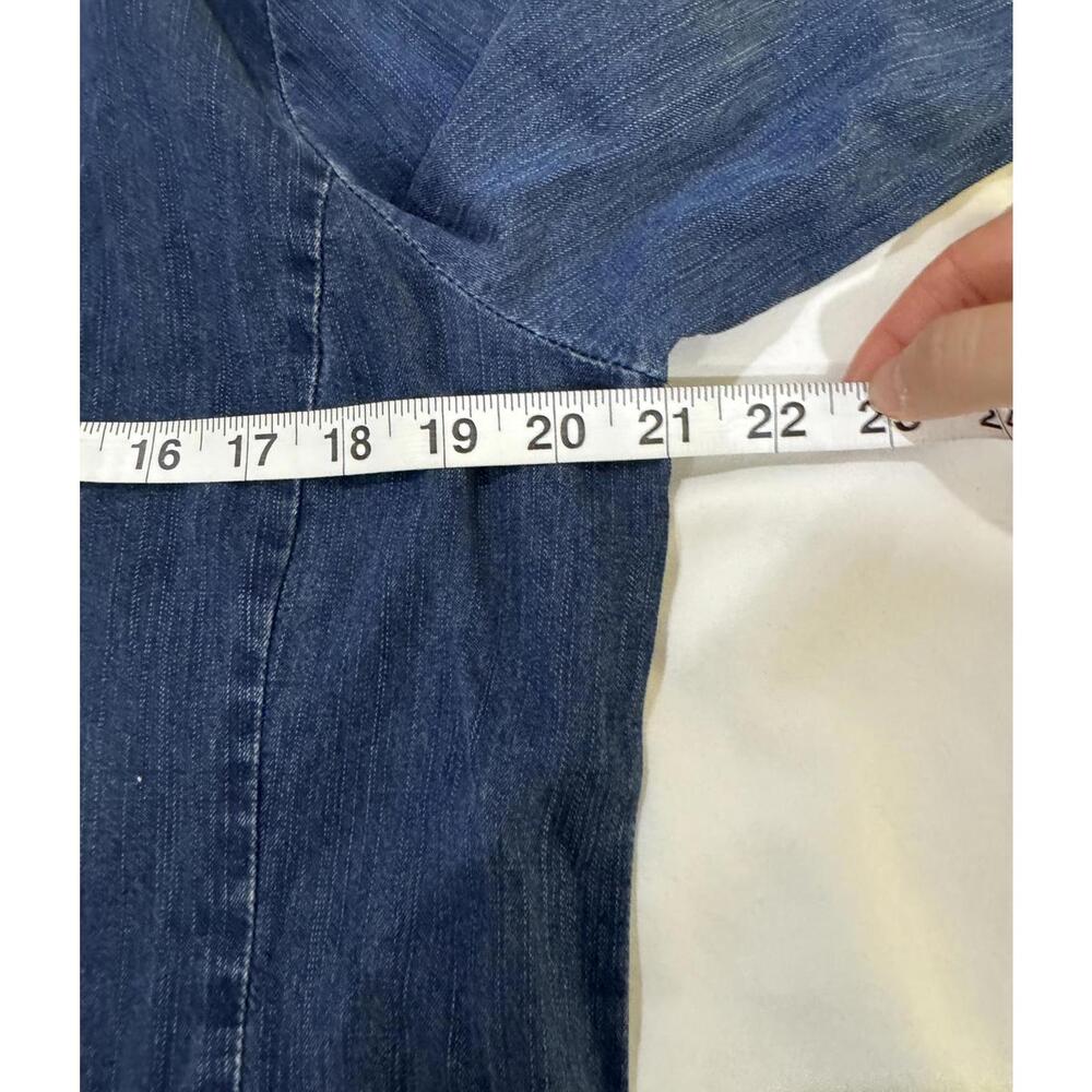 Eileen Fisher Dark Wash Chambray Denim Button Up Mini Shirt Dress- Size Medium - Picture 7 of 9